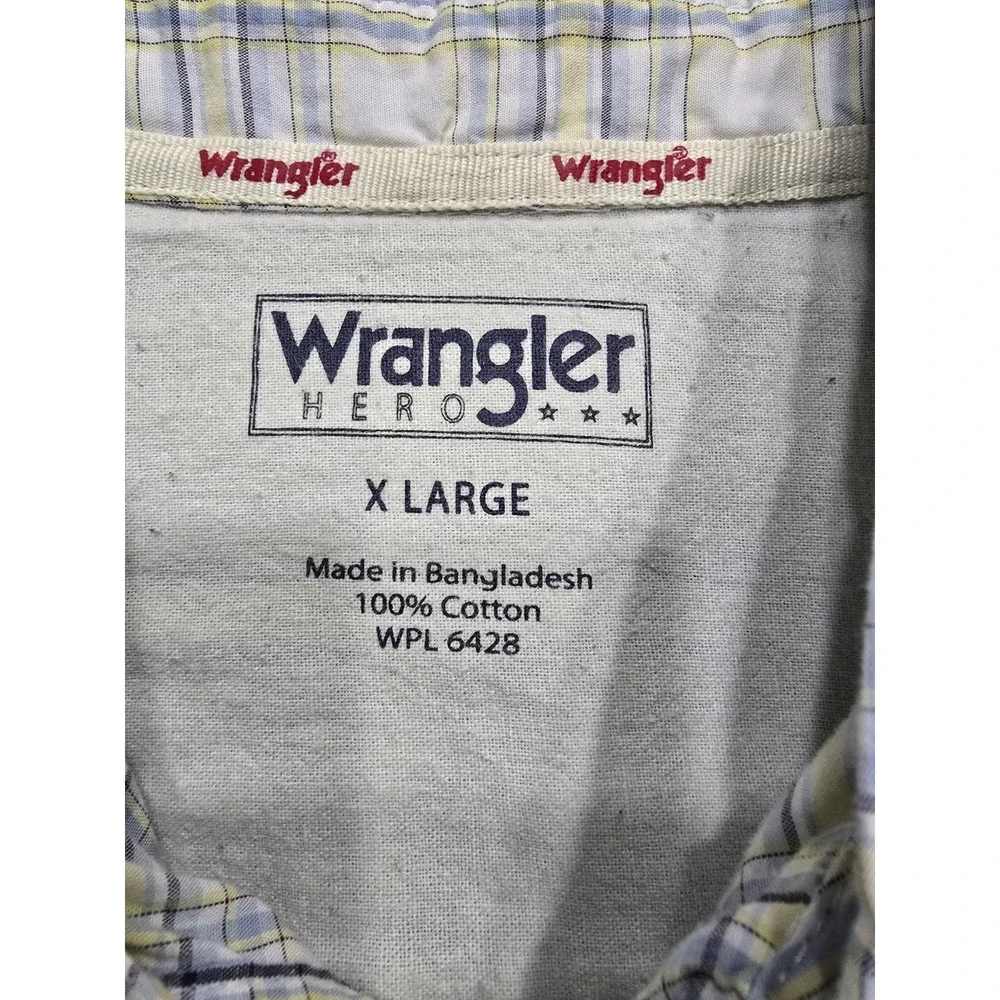 Wrangler Hero Mens XL Plaid Short Sleeve Button Down Shirt Blue Yellow MMTH71992